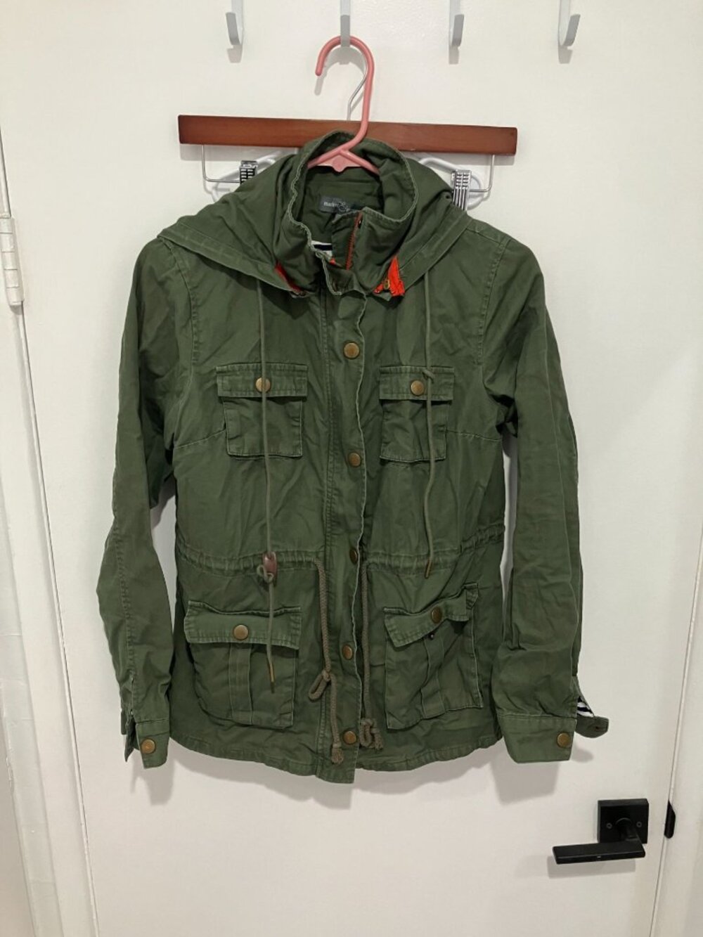 Market & Spruce Women's Mid-Length Hooded Utility Jacket, Green, Size Medium